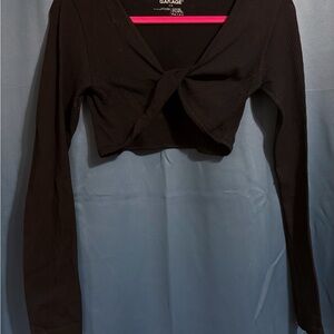 Garage Black Long Sleeve Tie Front Crop Blouse